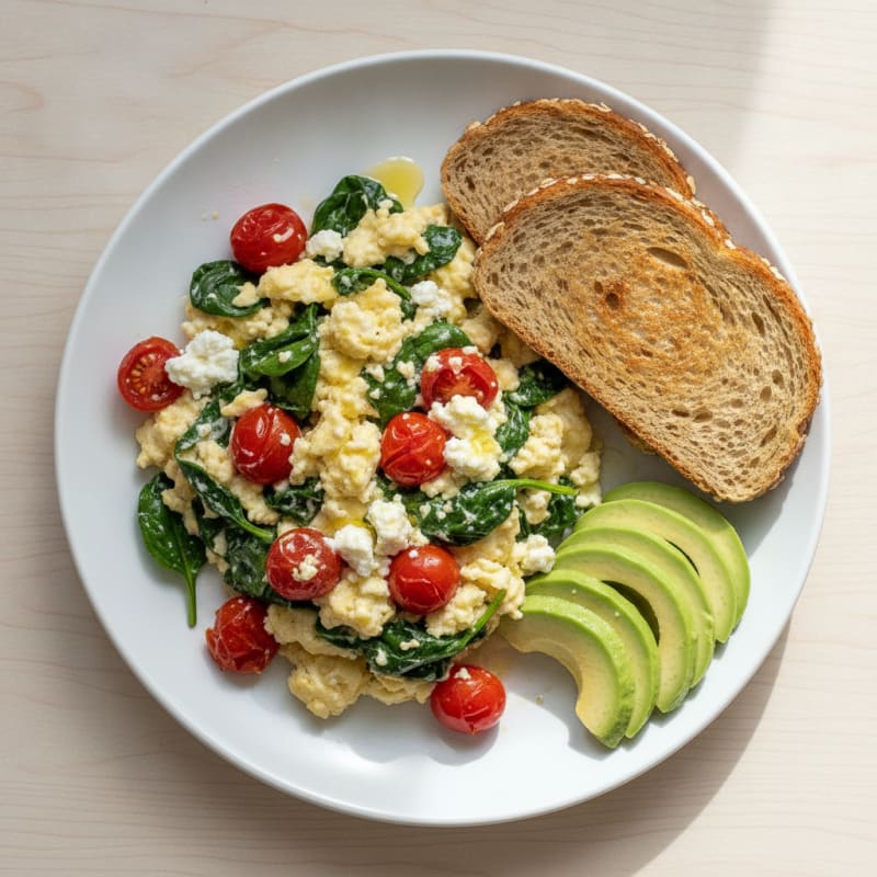 Cottage Cheese Scramble with Spinach and Cherry Tomatoes