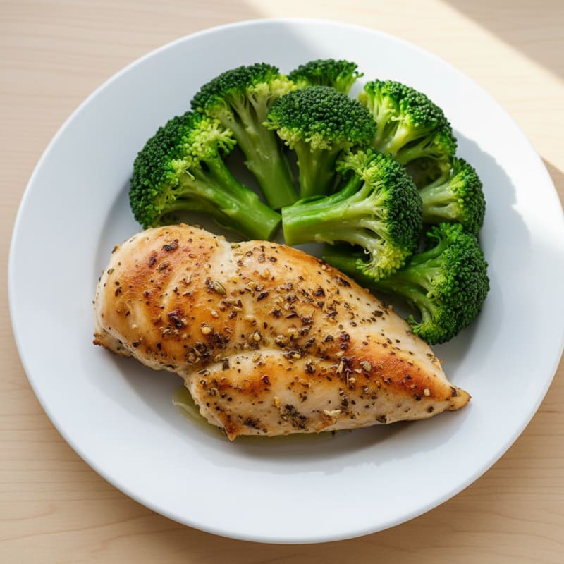 Herb-Seared Chicken Breast with Steamed Broccoli