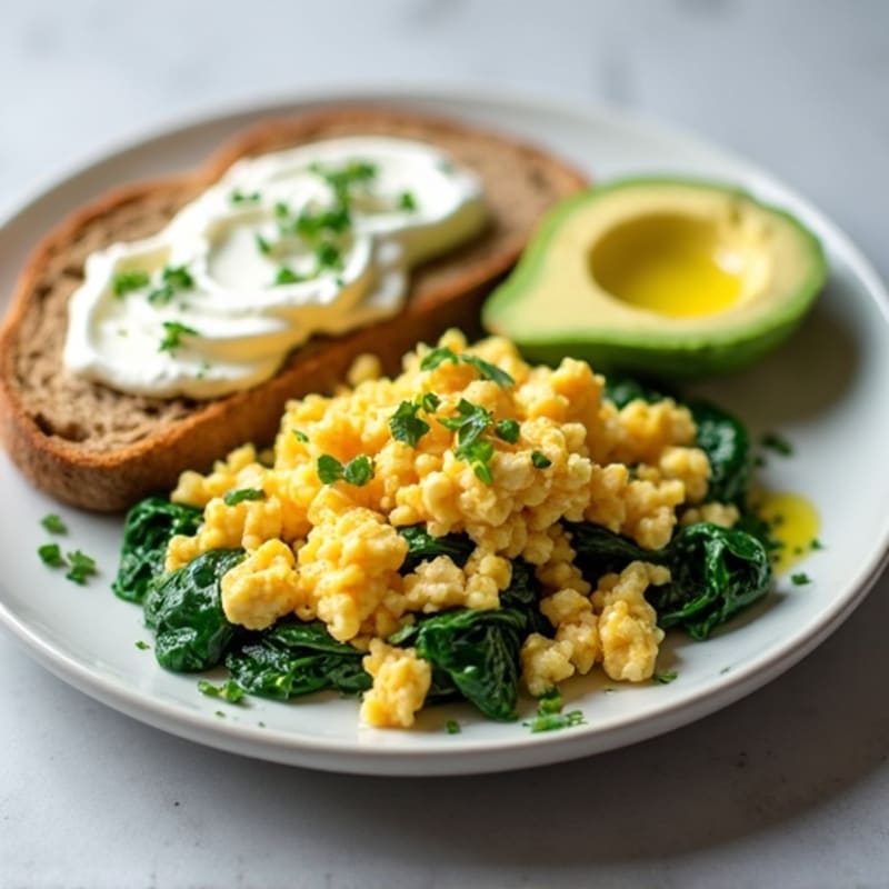Egg White and Turkey Spinach Scramble with Cottage Cheese