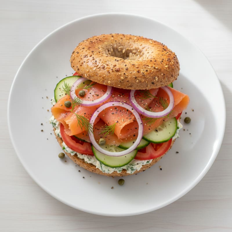 Smoked Salmon Everything Bagel Sandwich