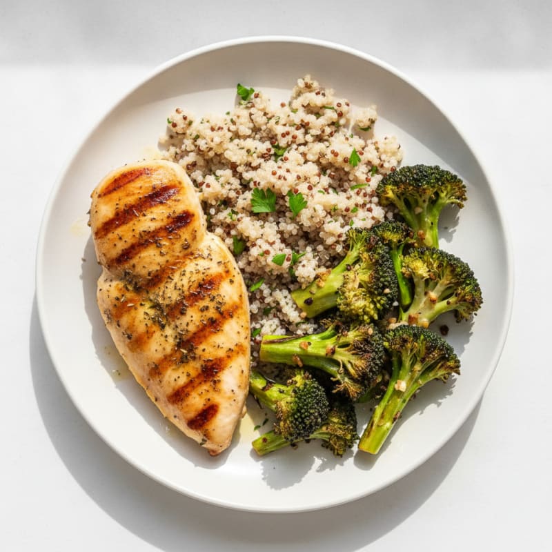 Grilled Chicken Breast with Quinoa and Roasted Broccoli