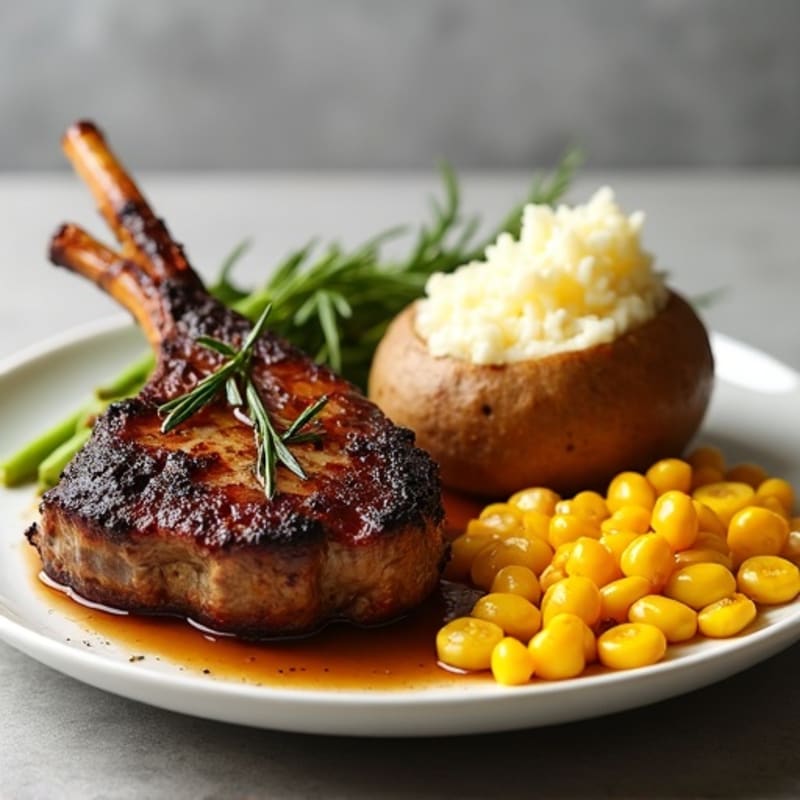 Herb-Roasted Lamb Chops with Fluffy Baked Potatoes and Sweet Roasted Corn
