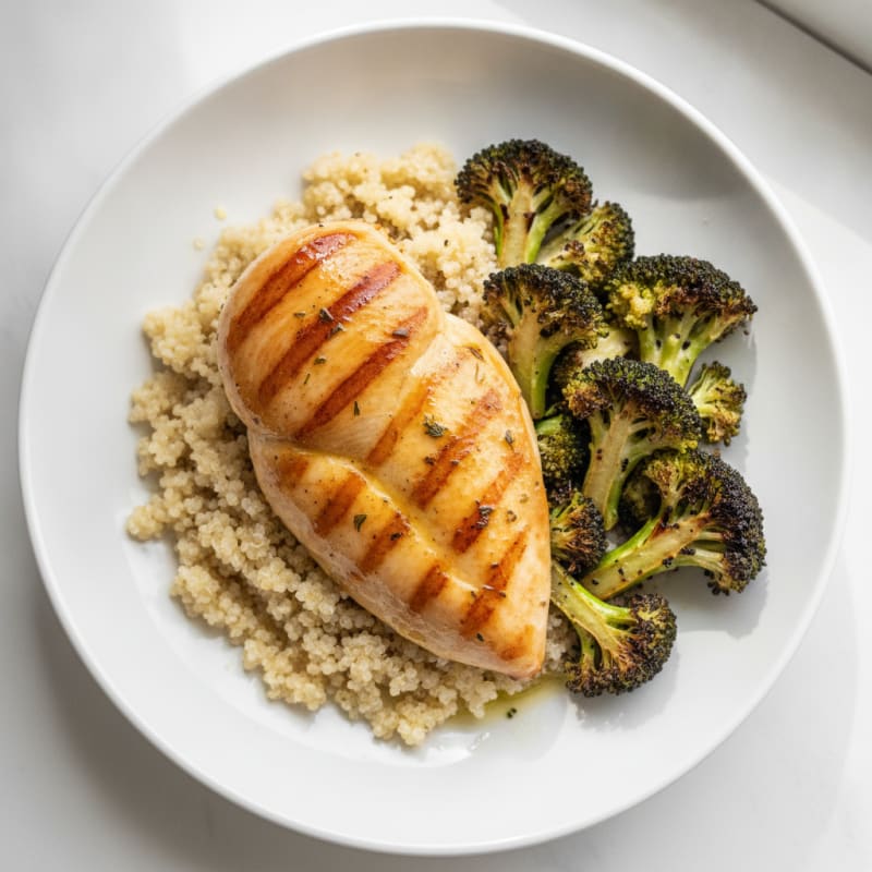 Grilled Chicken Breast with Quinoa and Roasted Broccoli
