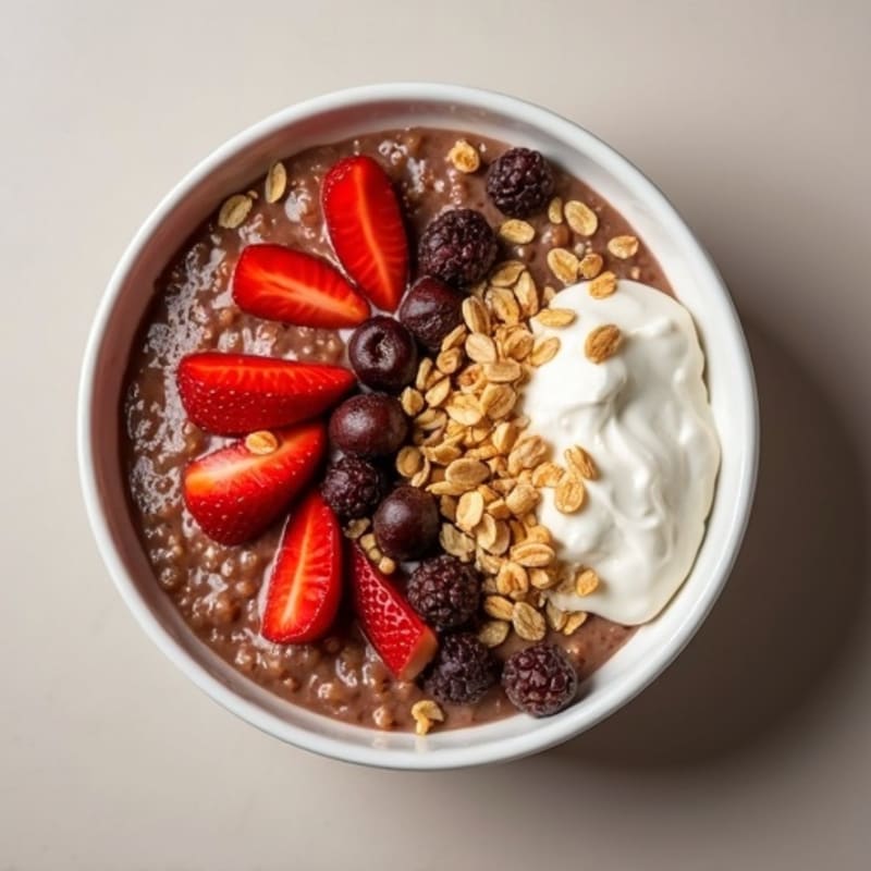 Silky Chocolate Protein Oatmeal with Almond Butter