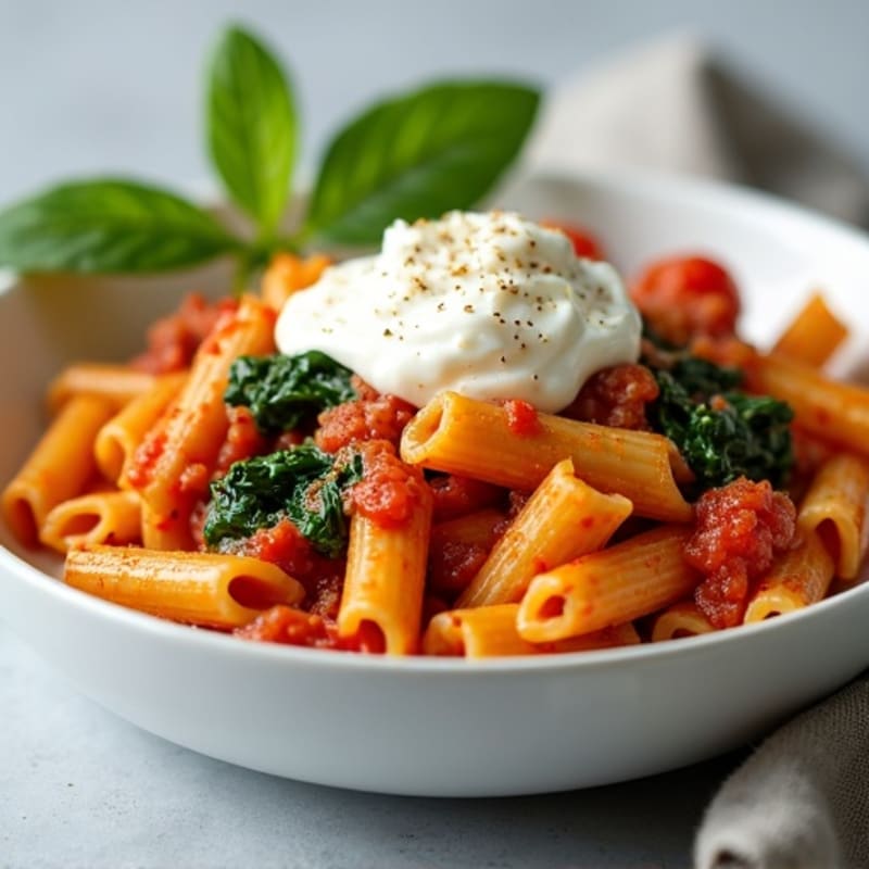 Lean Ground Turkey Baked Ziti with Spinach and Creamy Ricotta