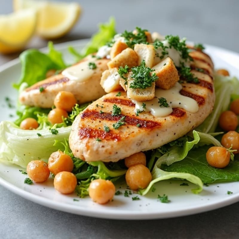 Herb-Grilled Chicken Caesar with Crispy Chickpea Croutons