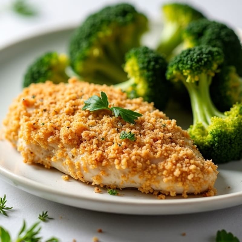 Crispy Herb-Crusted Buttermilk Baked Chicken with Roasted Broccoli