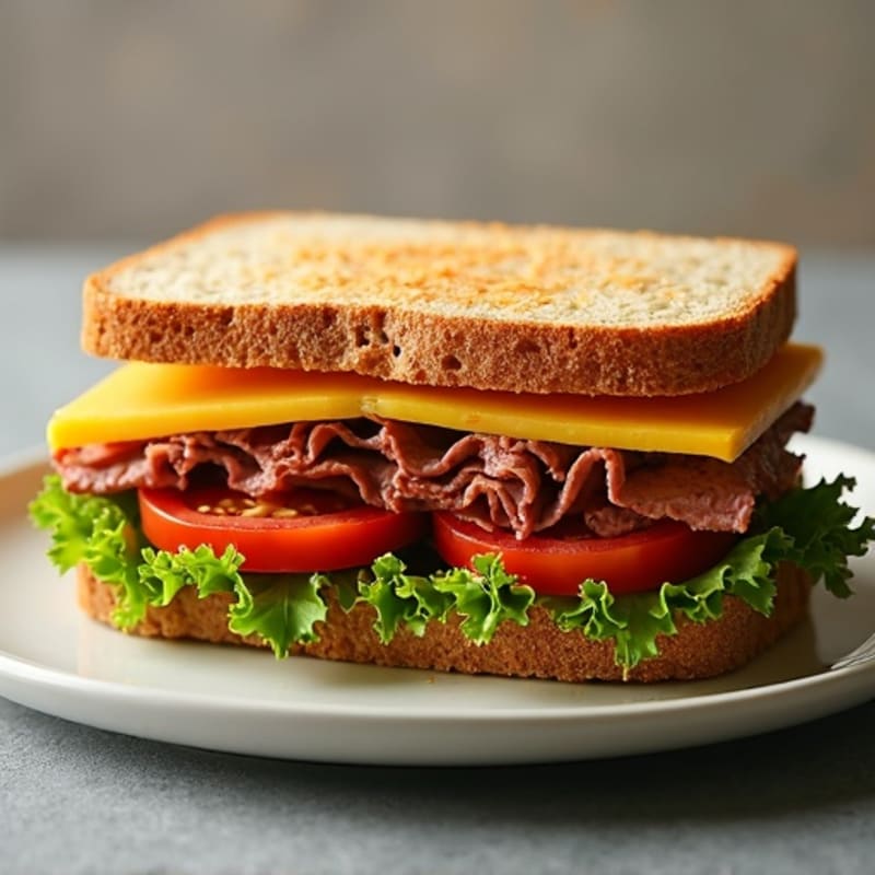 Lean Roast Beef and Sharp Cheddar Whole Grain Sandwich with Fresh Veggies