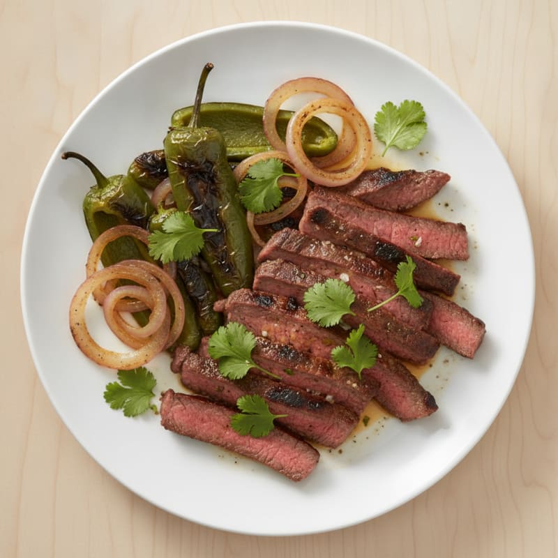 Carne Asada with Roasted Poblano Peppers