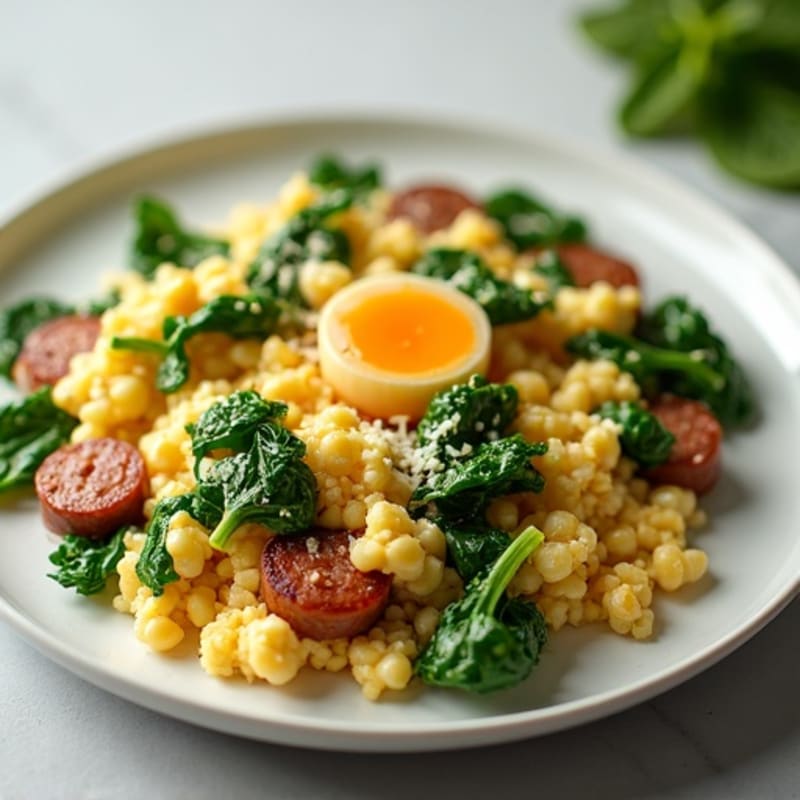 Egg White and Spinach Scramble with Turkey Sausage