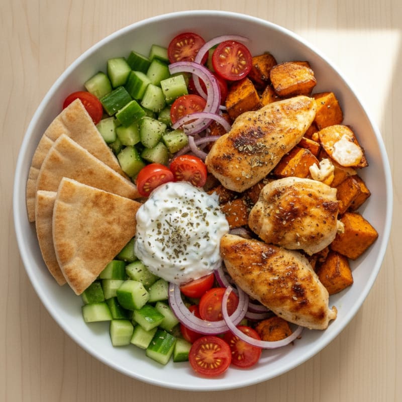 Chicken Greek Bowl with Sweet Potato