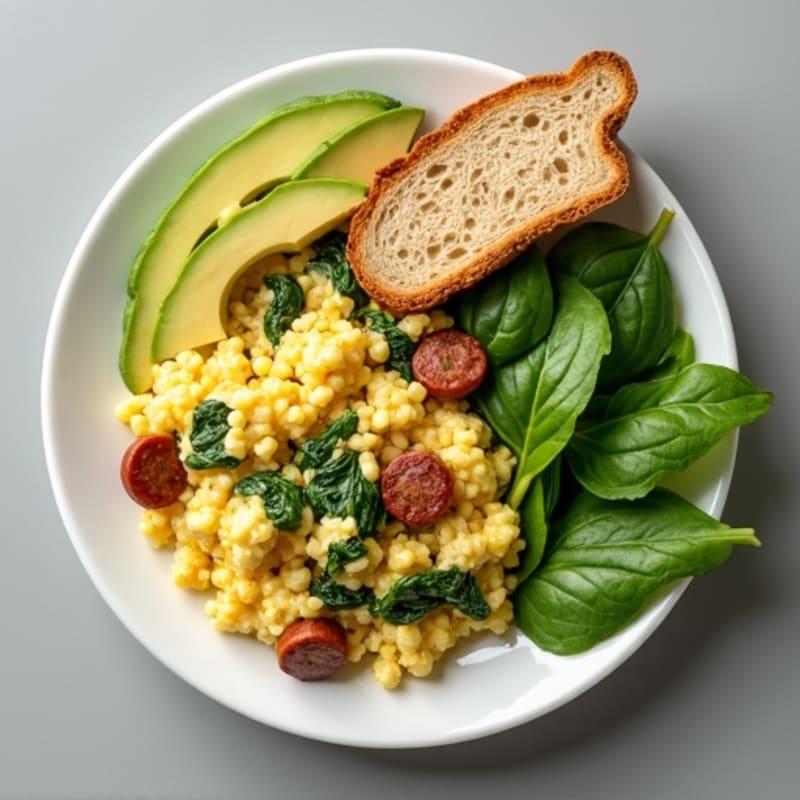 Egg White Scramble with Turkey Sausage and Spinach