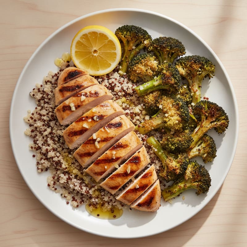 Grilled Chicken Breast with Quinoa and Roasted Broccoli