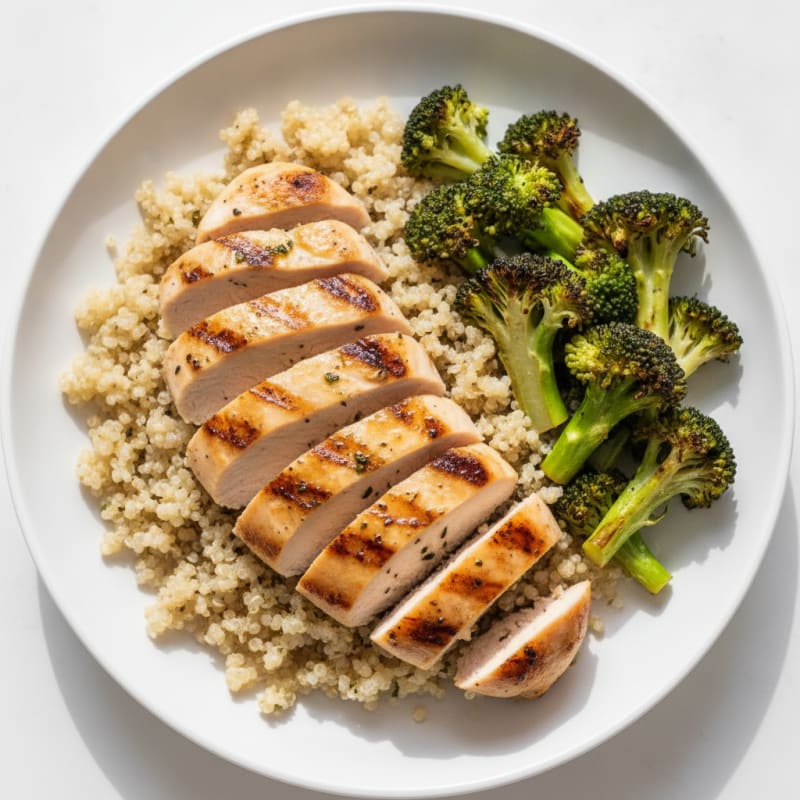 Grilled Chicken Breast with Quinoa and Roasted Broccoli