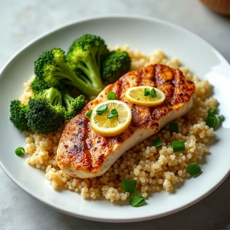 Grilled Chicken Breast with Quinoa and Roasted Broccoli