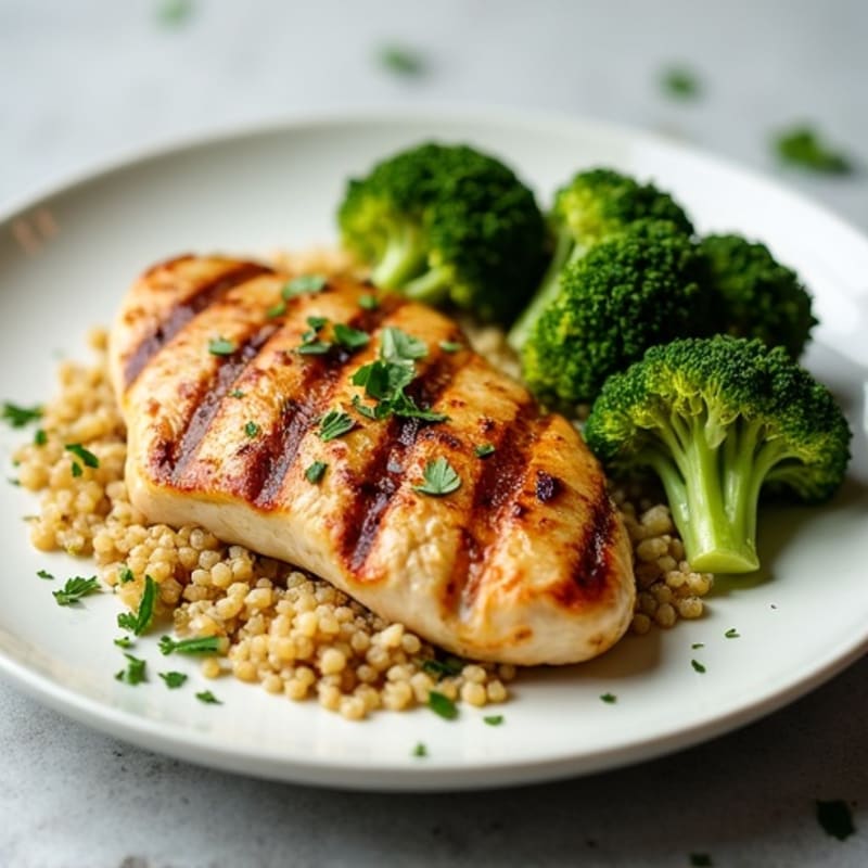 Grilled Chicken Breast with Quinoa and Roasted Broccoli
