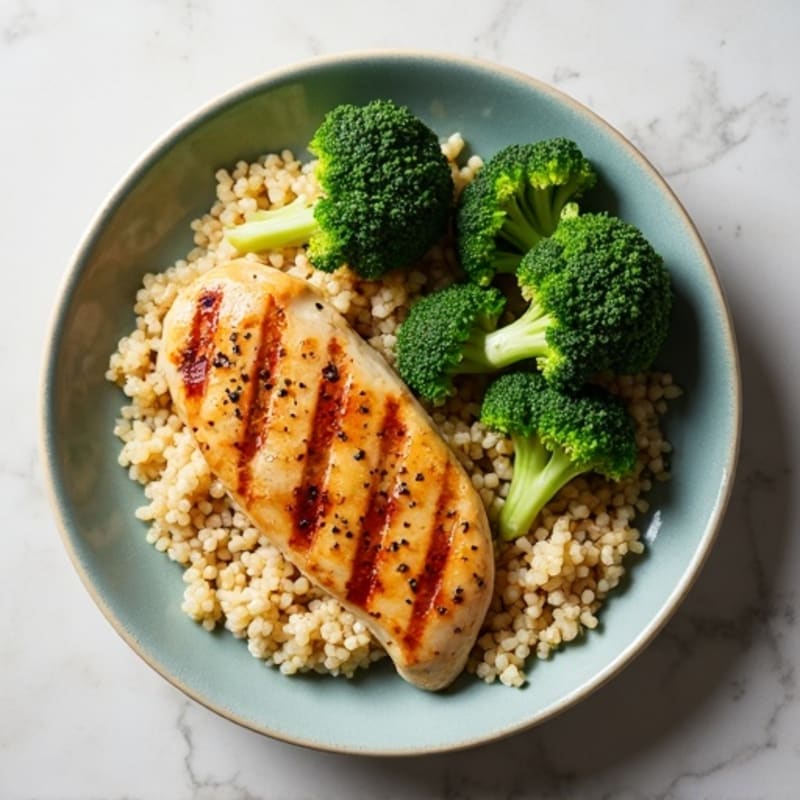Grilled Chicken Breast with Quinoa and Roasted Broccoli