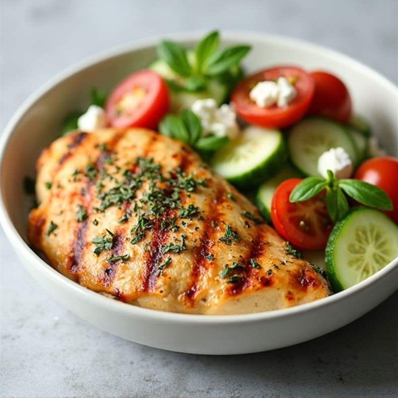 Lemon-Herb Grilled Chicken with Crisp Cucumber, Tomato, and Feta Salad