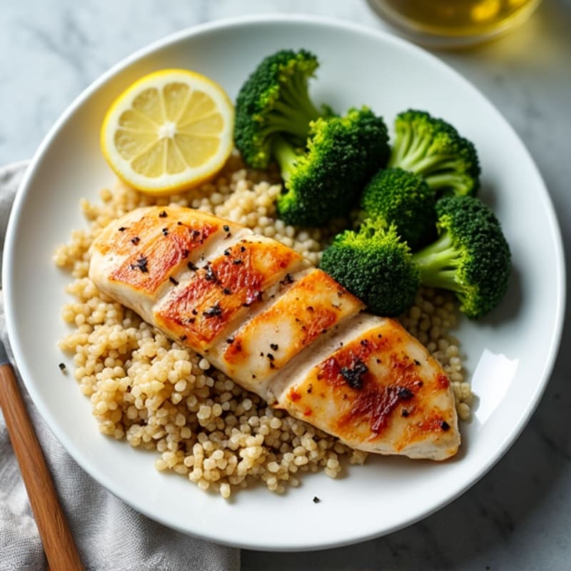 Seared Chicken Breast with Roasted Broccoli and Quinoa