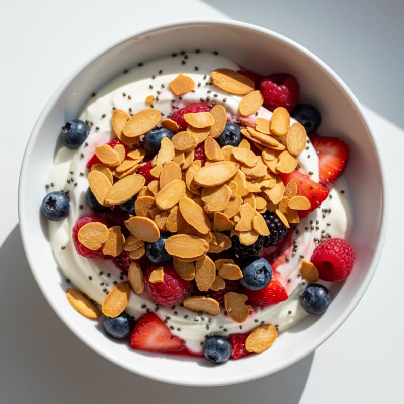 Greek Yogurt Protein Parfait with Mixed Berries and Almonds