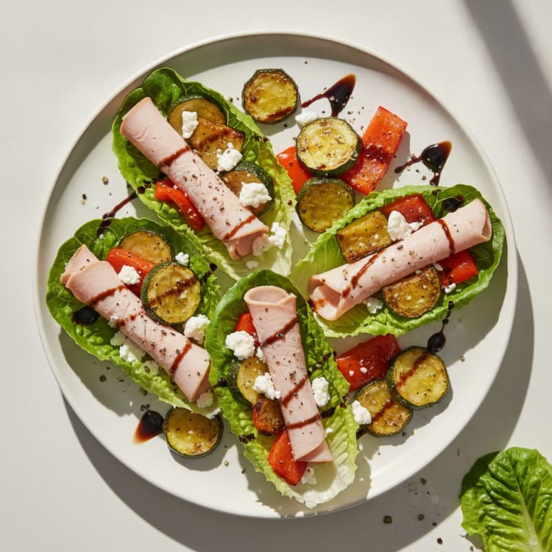 Mediterranean Cold Cut Lettuce Wraps with Roasted Vegetables