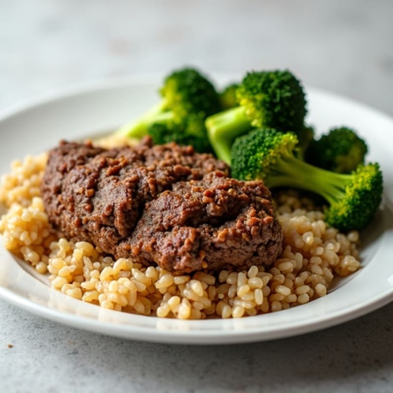 Savory Lean Ground Beef with Crispy Roasted Broccoli and Brown Rice