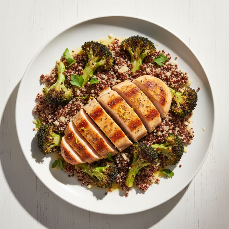 Grilled Chicken Breast with Quinoa and Roasted Broccoli