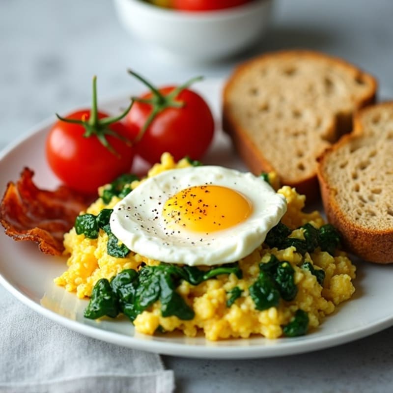Egg White and Cottage Cheese Scramble with Spinach and Turkey Bacon