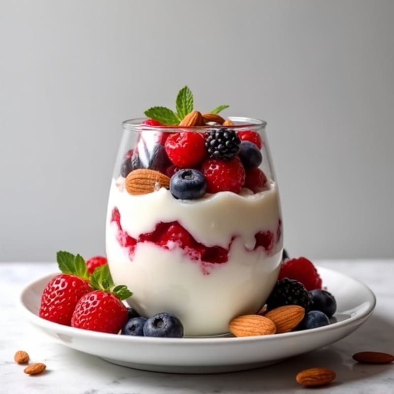 Greek Yogurt Protein Parfait with Mixed Berries and Almonds