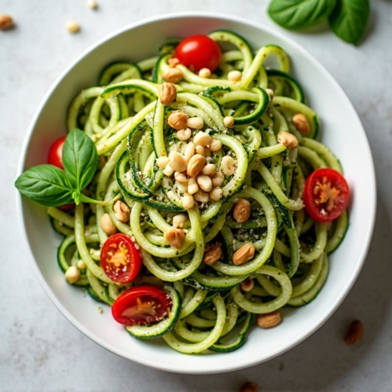 Fresh Vegan Pesto Zoodles with Toasted Pine Nuts