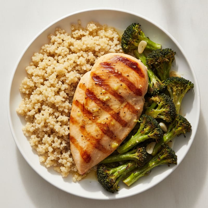 Grilled Chicken Breast with Quinoa and Roasted Broccoli