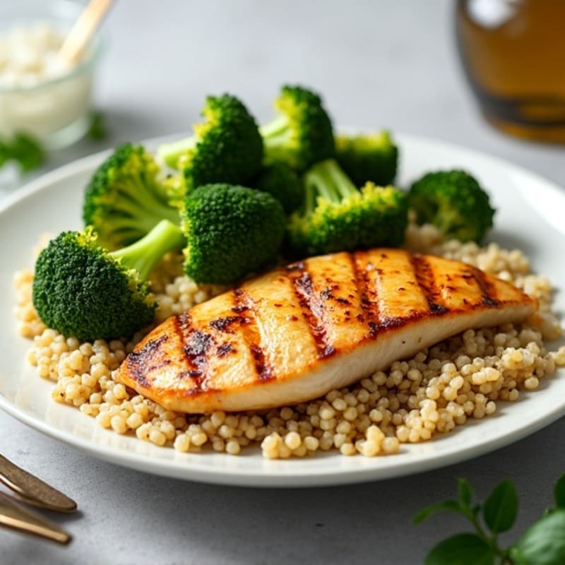 Grilled Chicken Breast with Quinoa and Roasted Broccoli