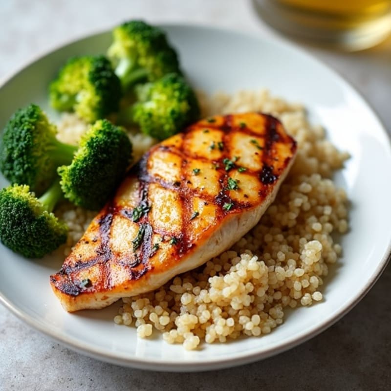 Grilled Chicken Breast with Quinoa and Roasted Broccoli