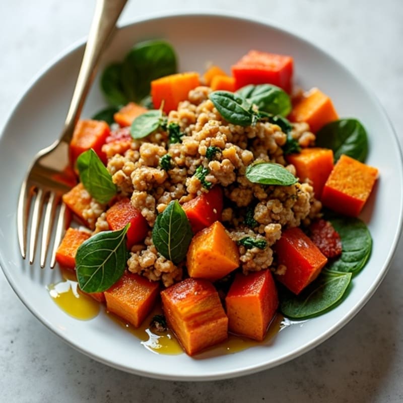 Savory Ground Chicken and Roasted Sweet Potato Skillet