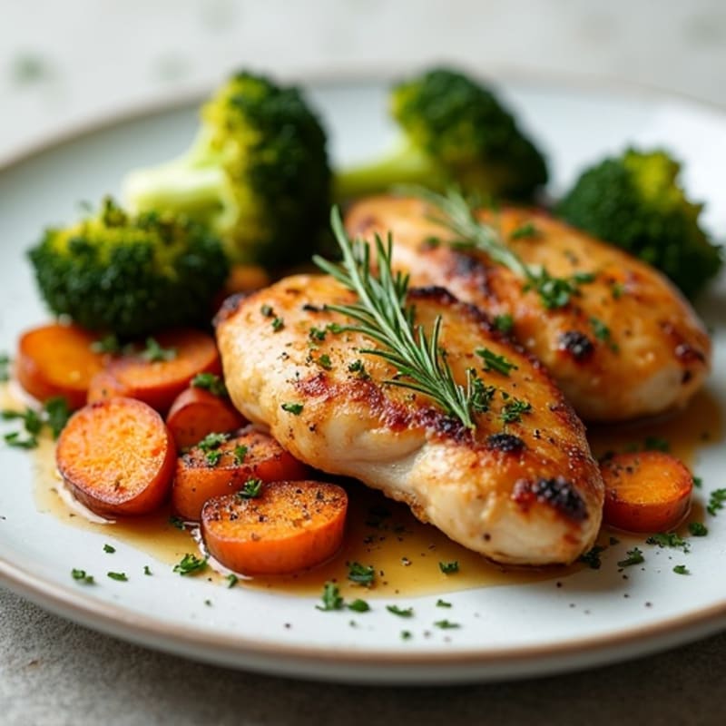 Herb-Roasted Chicken Thighs with Crispy Sweet Potatoes and Broccoli