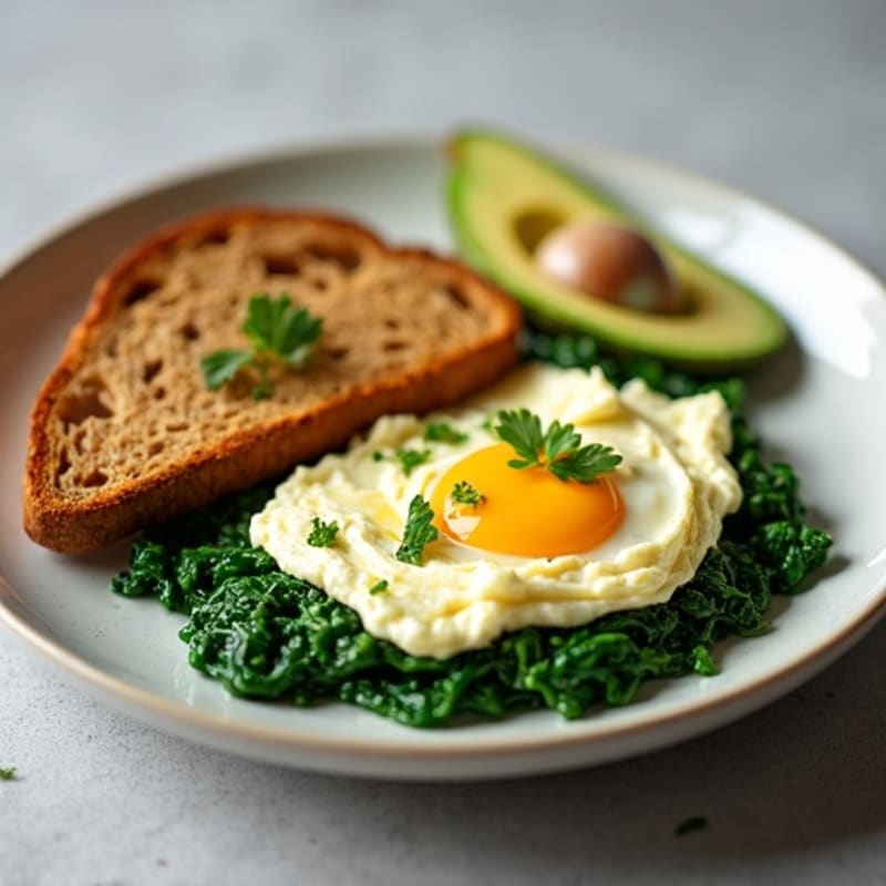 Cottage Cheese Egg White Scramble with Sautéed Spinach
