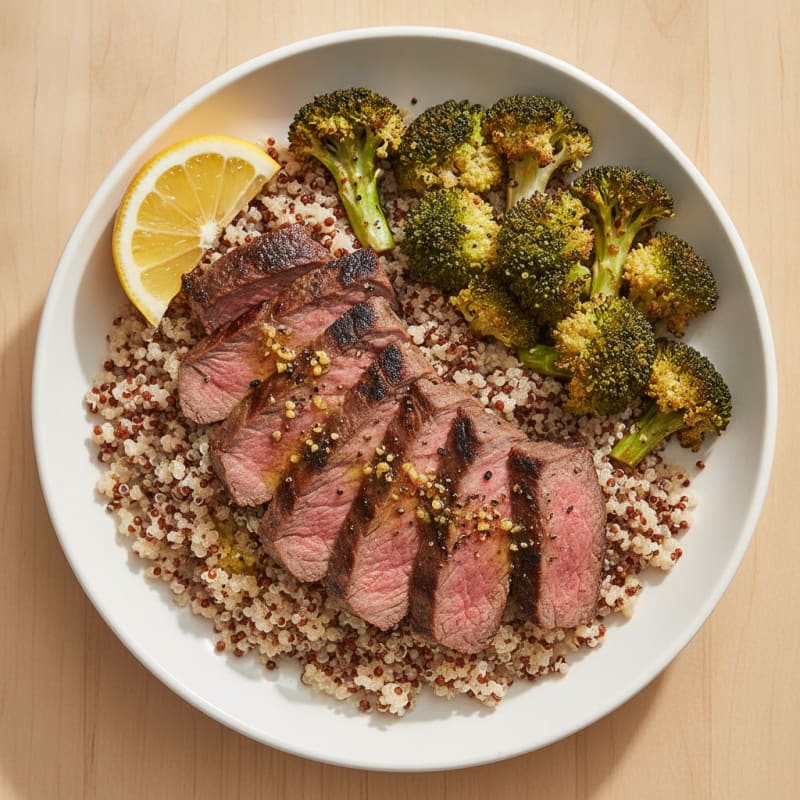 Grilled Beef and Quinoa Bowl with Roasted Broccoli