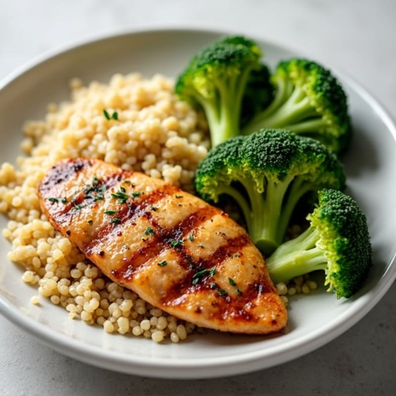Grilled Chicken Breast with Steamed Broccoli and Quinoa