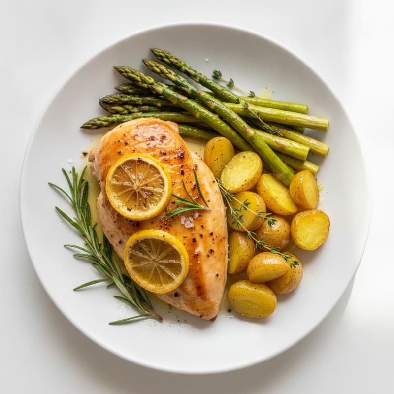 Lemon Herb Roasted Chicken with Asparagus