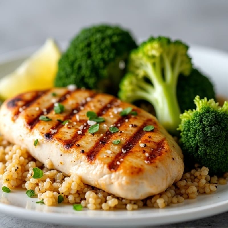 Grilled Chicken Breast with Quinoa and Roasted Broccoli