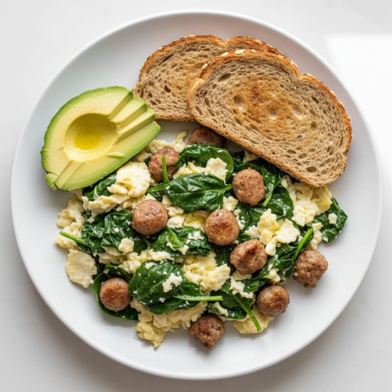 Egg White Scramble with Spinach and Turkey Sausage