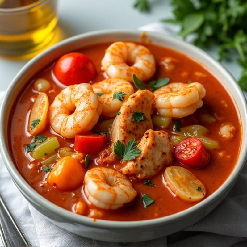 Hearty Spicy Cajun-Spiced Chicken and Shrimp Stew