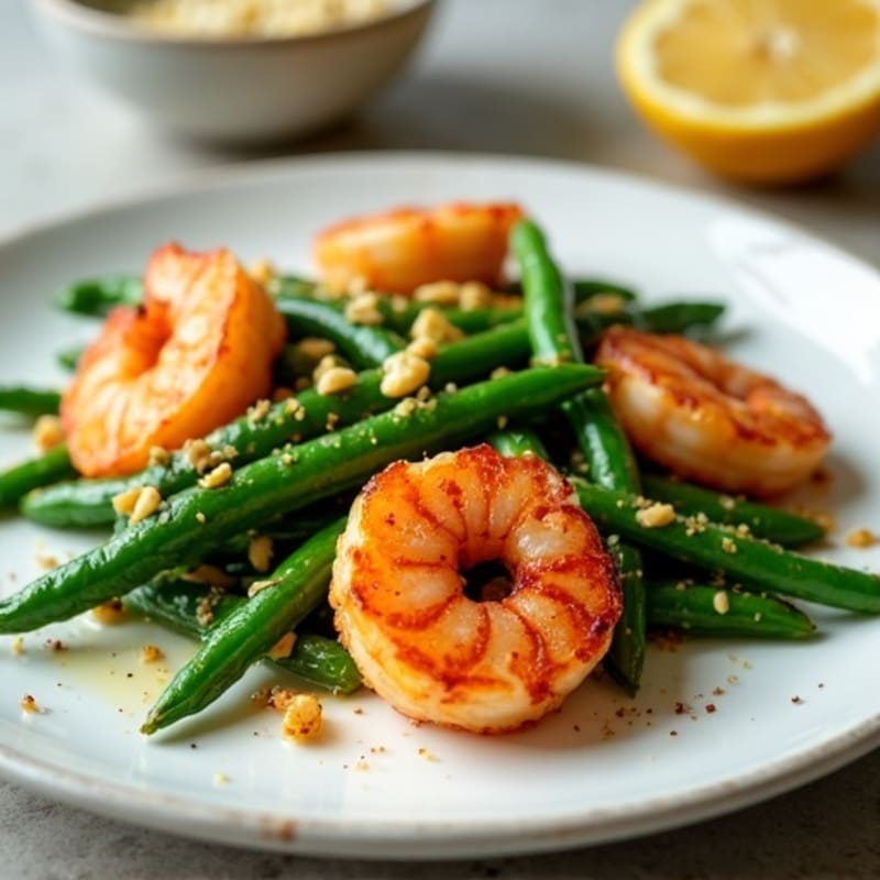 Crispy Pan-Seared Shrimp with Spicy Citrus-Garlic Green Beans