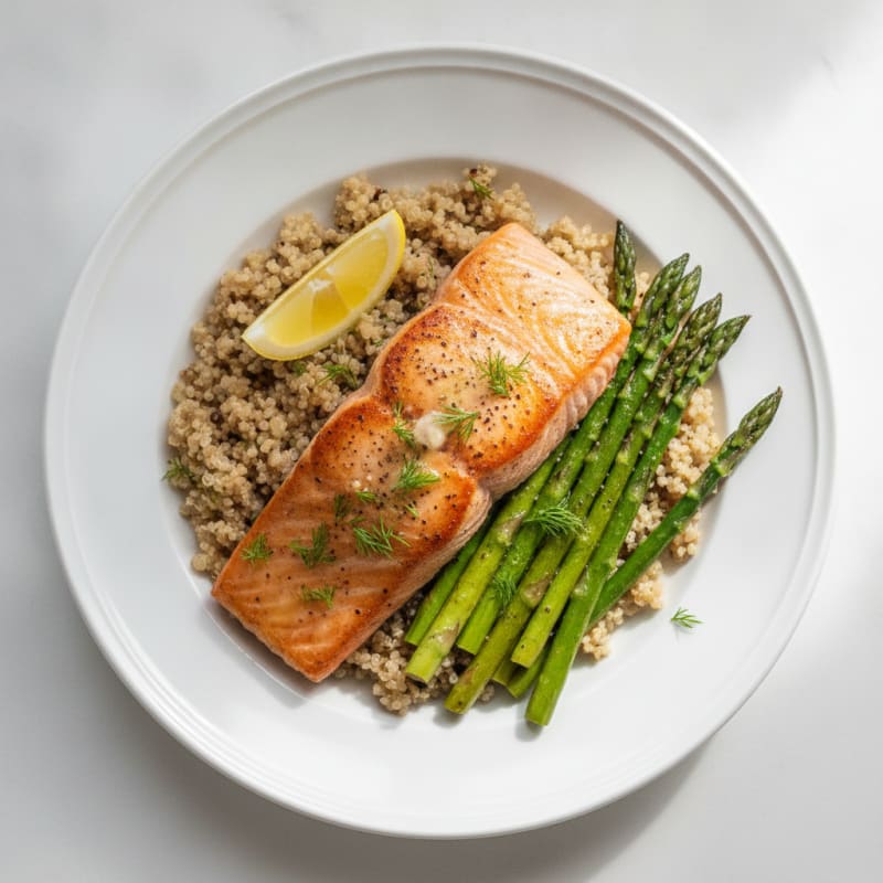 Seared Salmon with Roasted Asparagus and Quinoa