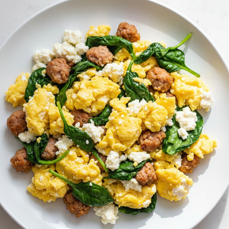 Cottage Cheese Scramble with Turkey Sausage and Spinach
