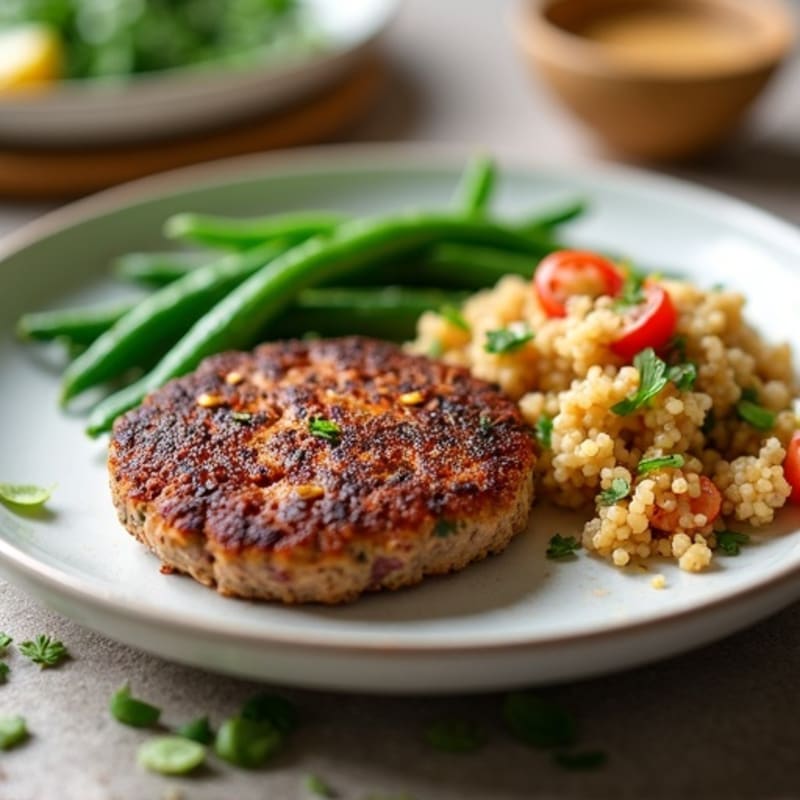 Hamburger Patty with Steamed Green Beans and Quinoa