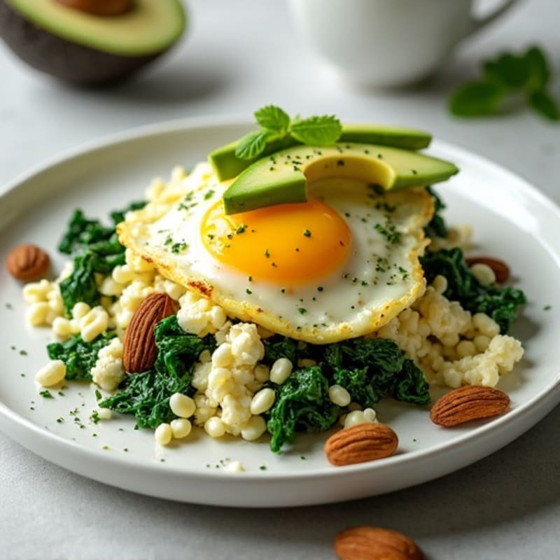 Cottage Cheese Egg White Scramble with Sautéed Spinach