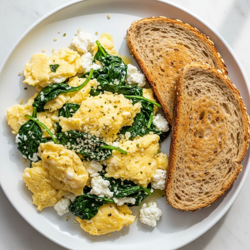 Cottage Cheese and Egg Scramble with Sautéed Spinach