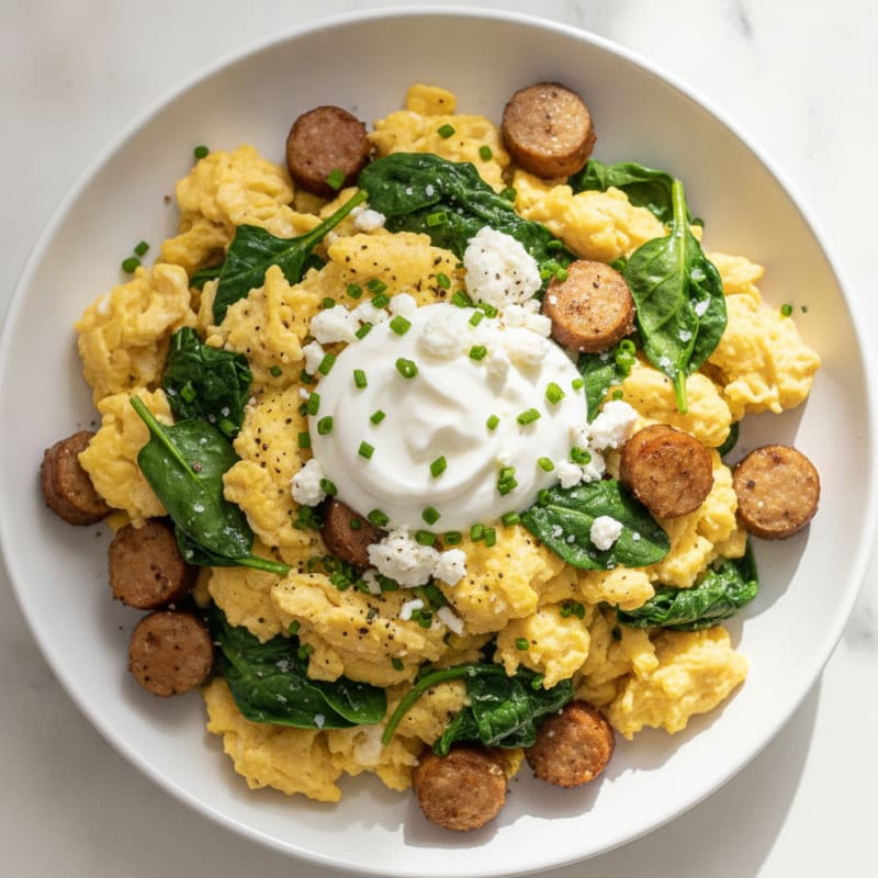 Loaded Scrambled Eggs with Spinach and Feta