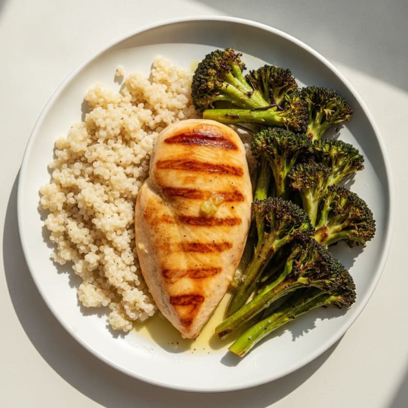 Grilled Chicken Breast with Quinoa and Roasted Broccoli